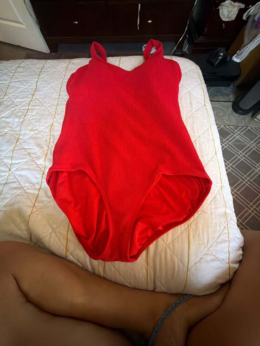 Time and Tru Women's Ribbed Textured V-Neck One-Piece Swimsuit Red 2X 20W-22W